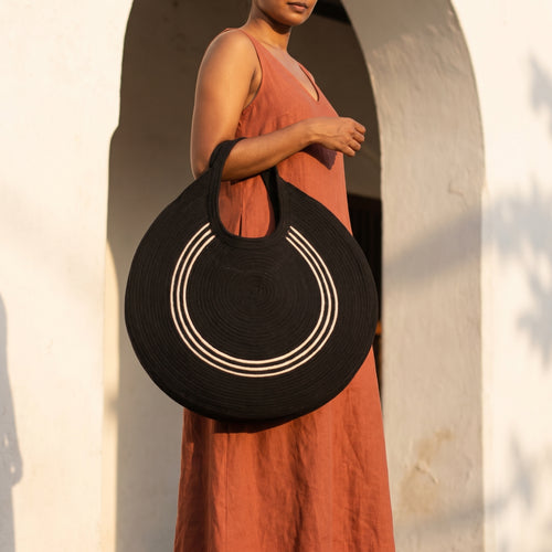 Bella handwoven cotton cord tote bag by Leila front view