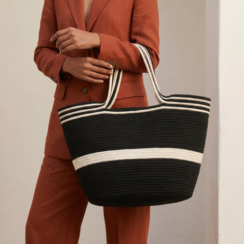 Bianca handwoven cotton cord tote bag by Leila front view