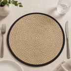 Braided jute round table mat with cotton cord border by Leila Lanka