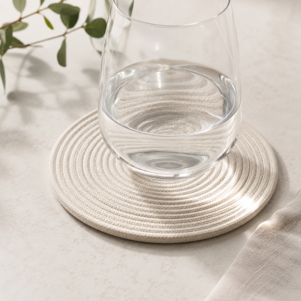 Alabaster cotton cord coaster by Leila Lanka