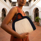 Elainor handwoven cotton cord clutch bag by Leila front view