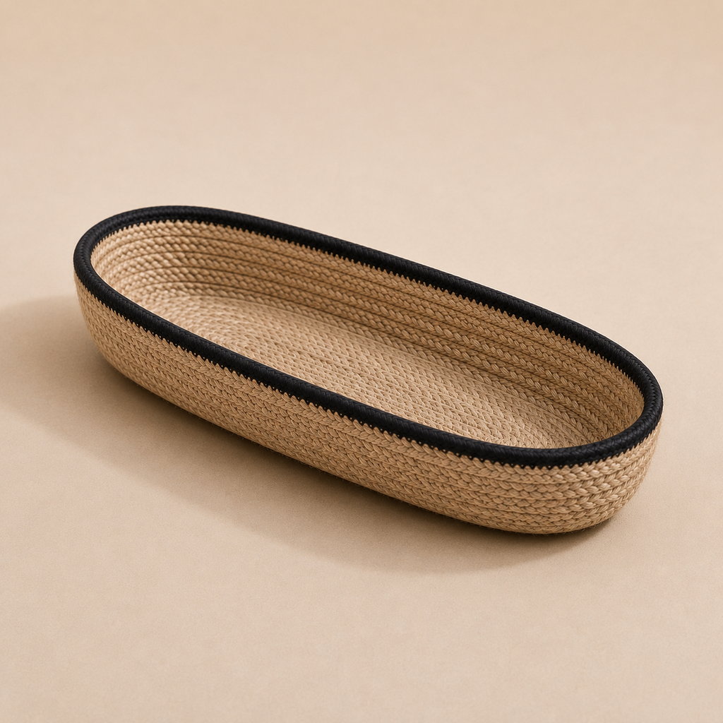 Braided jute cutlery holder with black border handcrafted in Sri Lanka by Leila Lanka