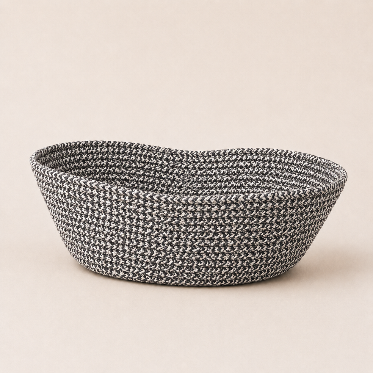 Monochrome black and white handwoven cotton cord fruit basket