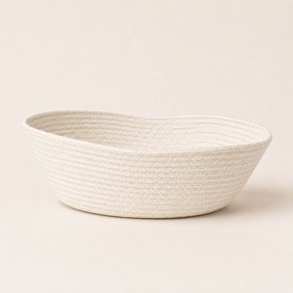 Solid off-white handwoven cotton cord fruit basket