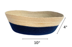 Handwoven cotton cord fruit basket dimensions showing 10 inch width and 4 inch height